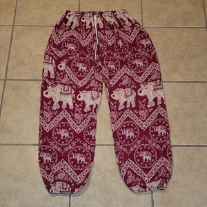 EARTHBOUND Kids Joggers with Elephant Pattern - Burgundy